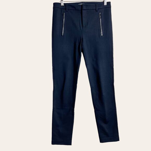 Vince Dark Navy Blue Ponte Leather Trim Skinny Dress Pants Size 6 - Picture 1 of 9